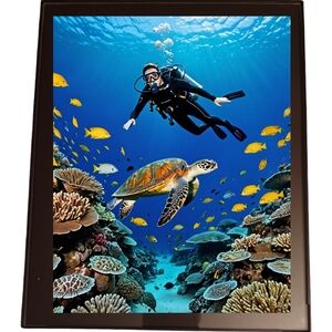 Vibrant underwater scene featuring scuba in a Glass Front Frame 8x10